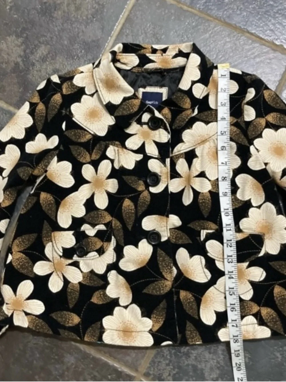 GAP Kids Black Quilted Jacket With Floral Print Girls Size 12
